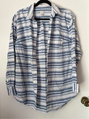 a new day Blue & White Striped Button-Down Shirt - Lightweight Relaxed Fit